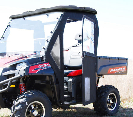 Seizmik 52-06003 framed doors shown with roof on Polaris Ranger