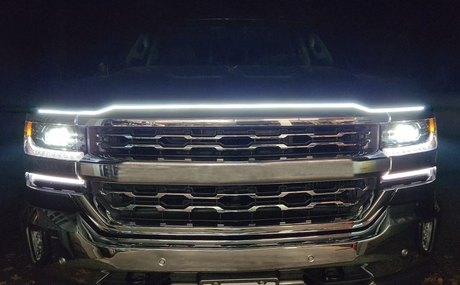High Power DRL Hood LED Light with Start-up Sequence in White or Amber - Multiple Sizes