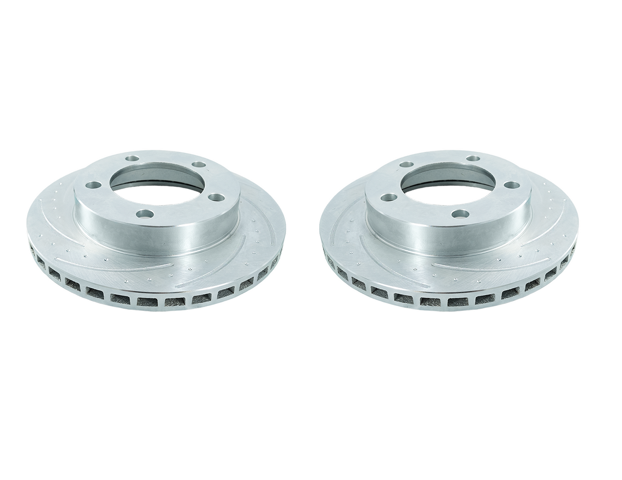 New Performance RearvRotors (Pair) Dimple Drilled, Slotted and Zinc Plated.
