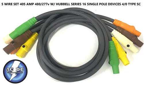 CAMLOCK - 10 FT 5 WIRE SET 400 AMP 480 VOLT M/F SERIES 16 HUB 4/0 600V AC/DC WIRE AND SUPPLY