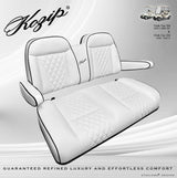 Kozip Aeris Club Car DS Front Cushion Set – White Base with Black Piping and White Cross Stitch