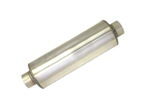 Stainless Steel 8" x 23" Round Muffler, 5" In x 5" Out, 29" Overall Length, Fiberglass Packed Perforated Core, Universal SCS