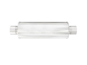 Stainless Steel 8" x 23" Round Muffler, 5" In x 5" Out, 30" Overall Length, Fiberglass Packed Perforated Core, Universal SCS
