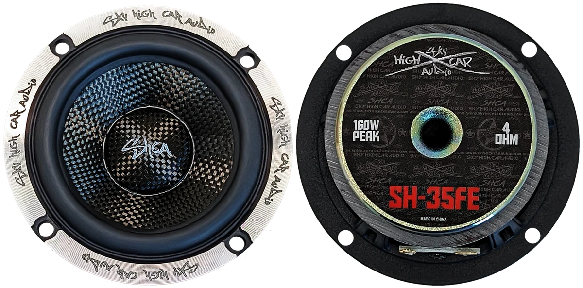 Sky High Car Audio SH-35FE | 3.5" Midrange Speaker w/ Carbon Fiber Cone (Pair)