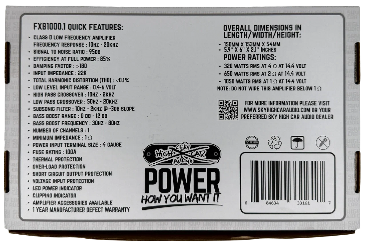 Sky High Car Audio FXB 1000.1 | 1000W RMS Monoblock Amplifier