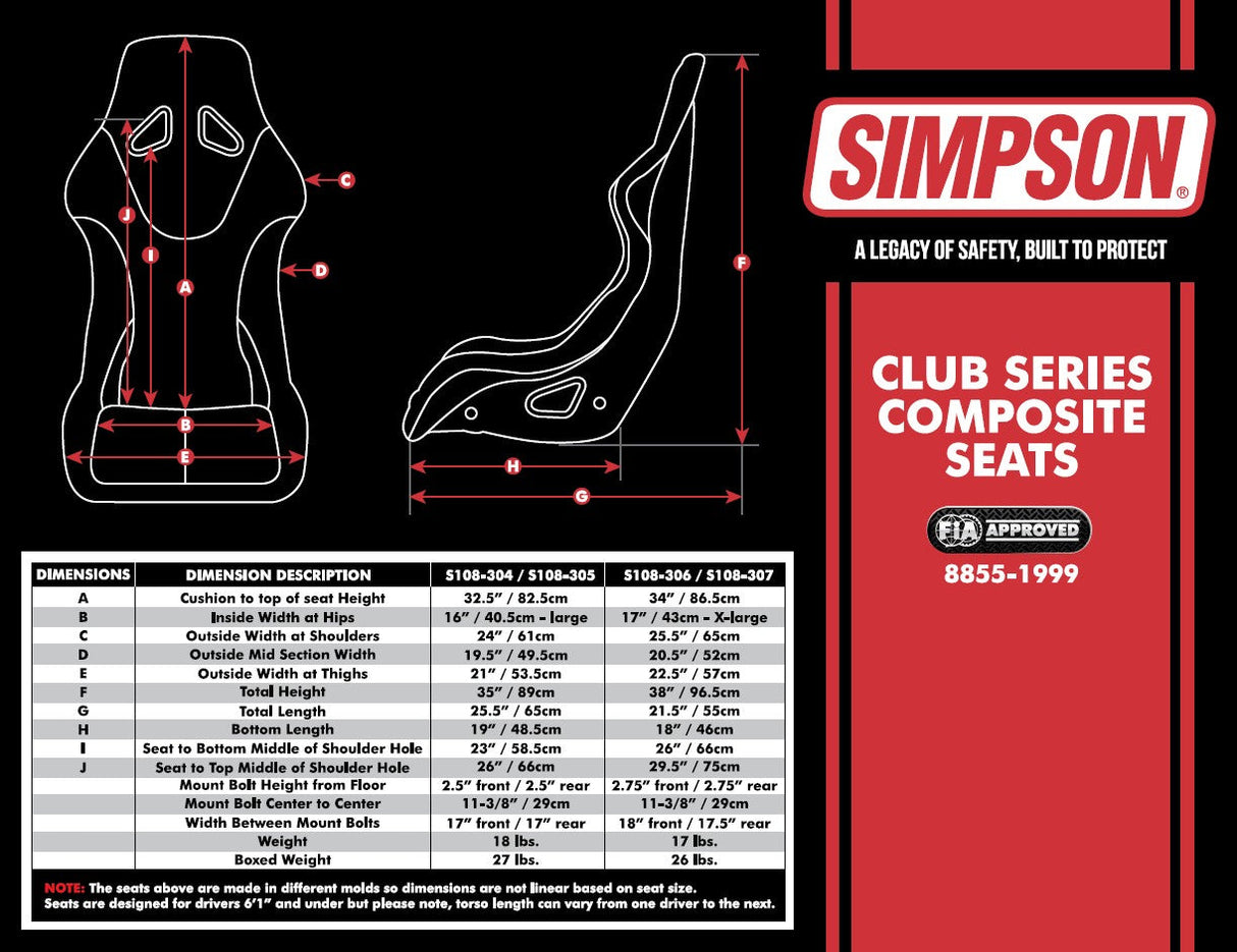 Simpson Racing Club Series Composite Seat