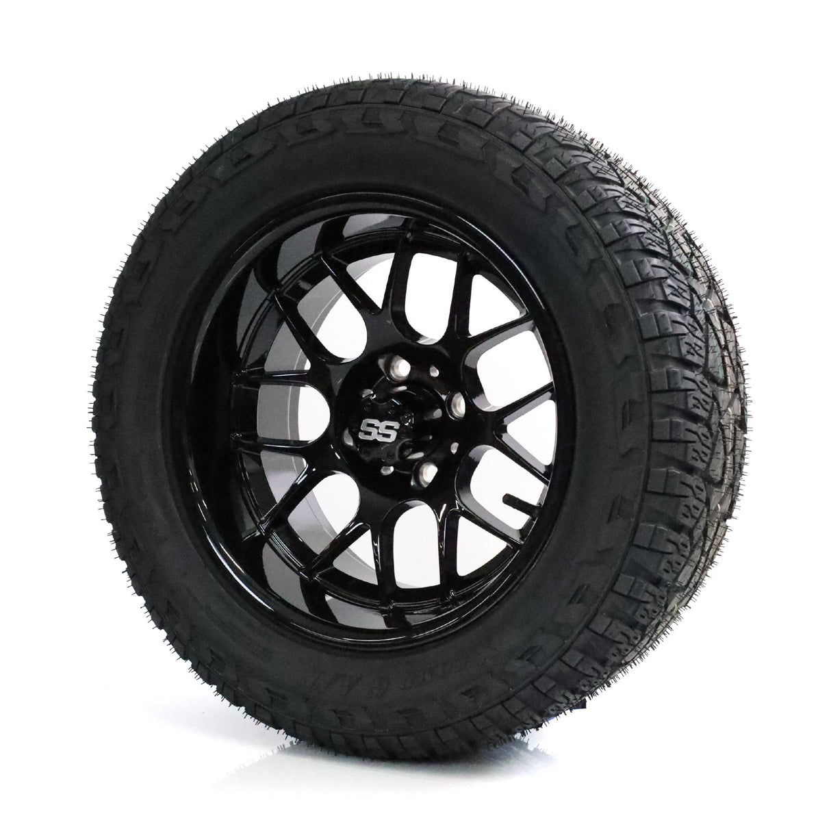 SS Wheels Alpha 14x7 Gloss Black & X Comp A/T Tire Package