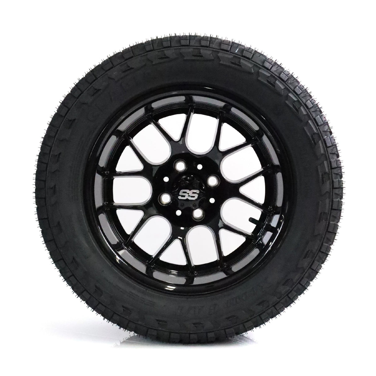 SS Wheels Alpha 14x7 Gloss Black & X Comp A/T Tire Package