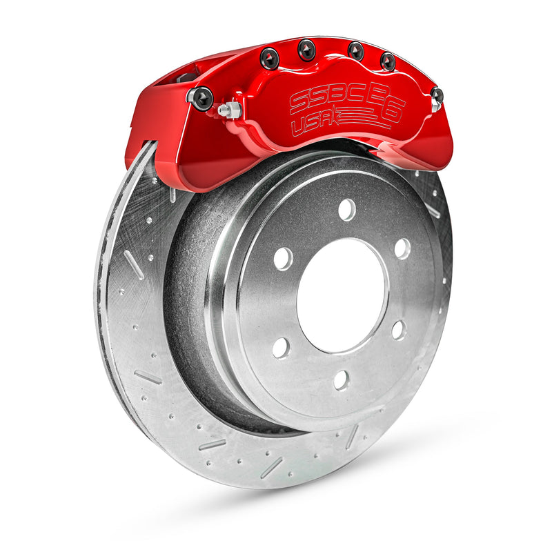 American Made B6-Brawler 6 Piston Direct Fit Billet Aluminum Rear Disc Brake Kit W/DS Rotors. Red A414-21R-DS