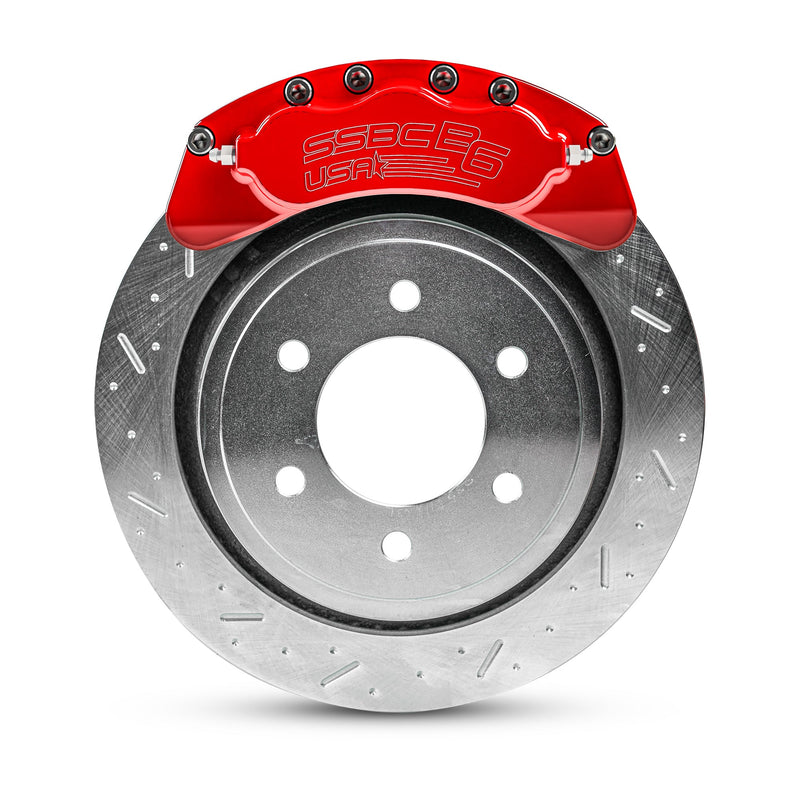 American Made B6-Brawler 6 Piston Direct Fit Billet Aluminum Rear Disc Brake Kit W/DS Rotors. Red A414-21R-DS