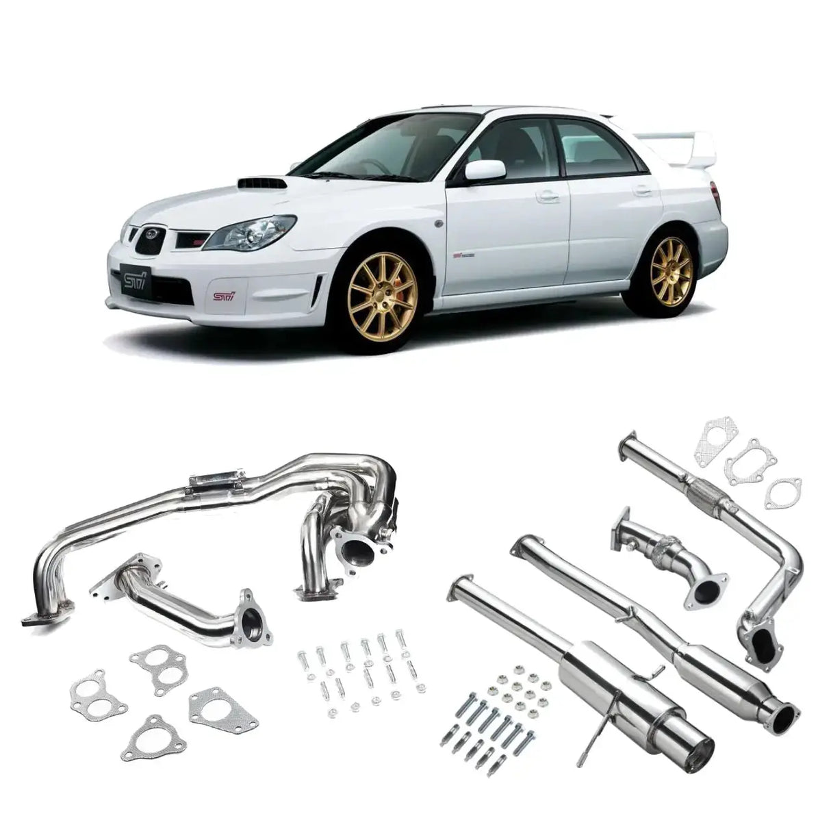 Exhaust Header/Catback w/ Downpipe Up-pipe All-In-One Kit for 2002-2006 Subaru Impreza WRX/STI