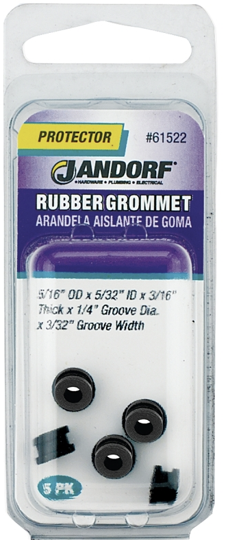 Jandorf 61522 Grommet, 5/32 in ID, 5/16 in OD, Rubber, Black, 3/16 in Thick Panel Jandorf