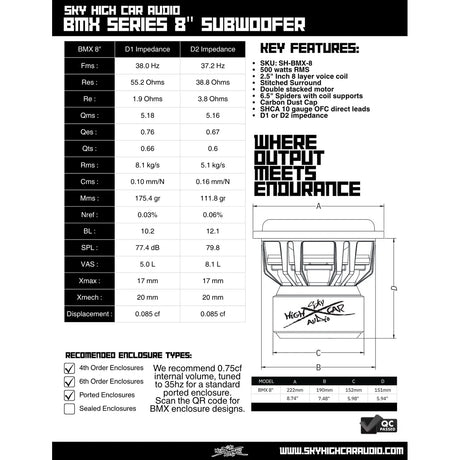 Sky High Car Audio BMX 8" 500W RMS Subwoofer DVC Sky High Car Audio