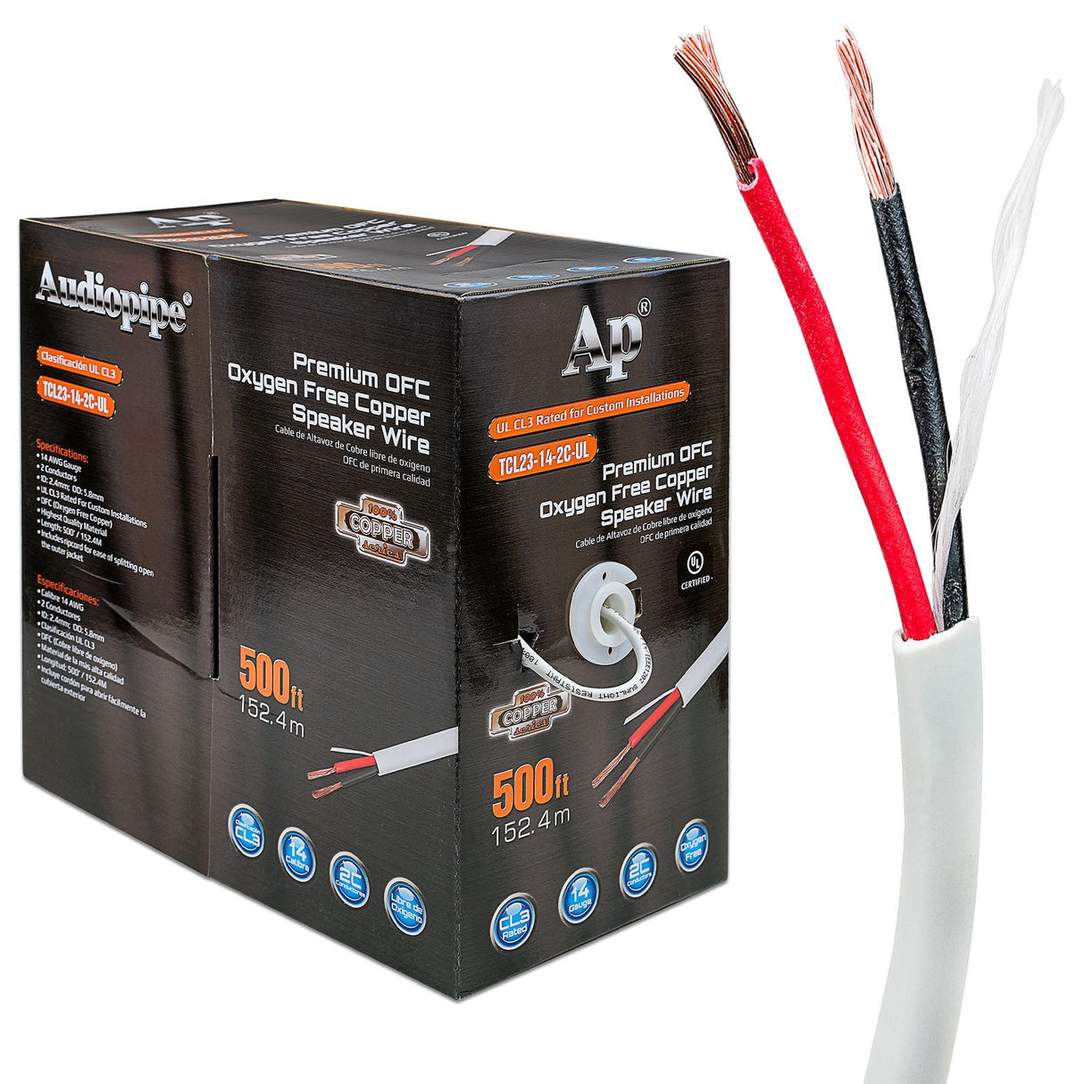 Premium 14 Gauge Oxygen Free Copper Speaker Wire (TCL23-14-2C-UL) Audiopipe