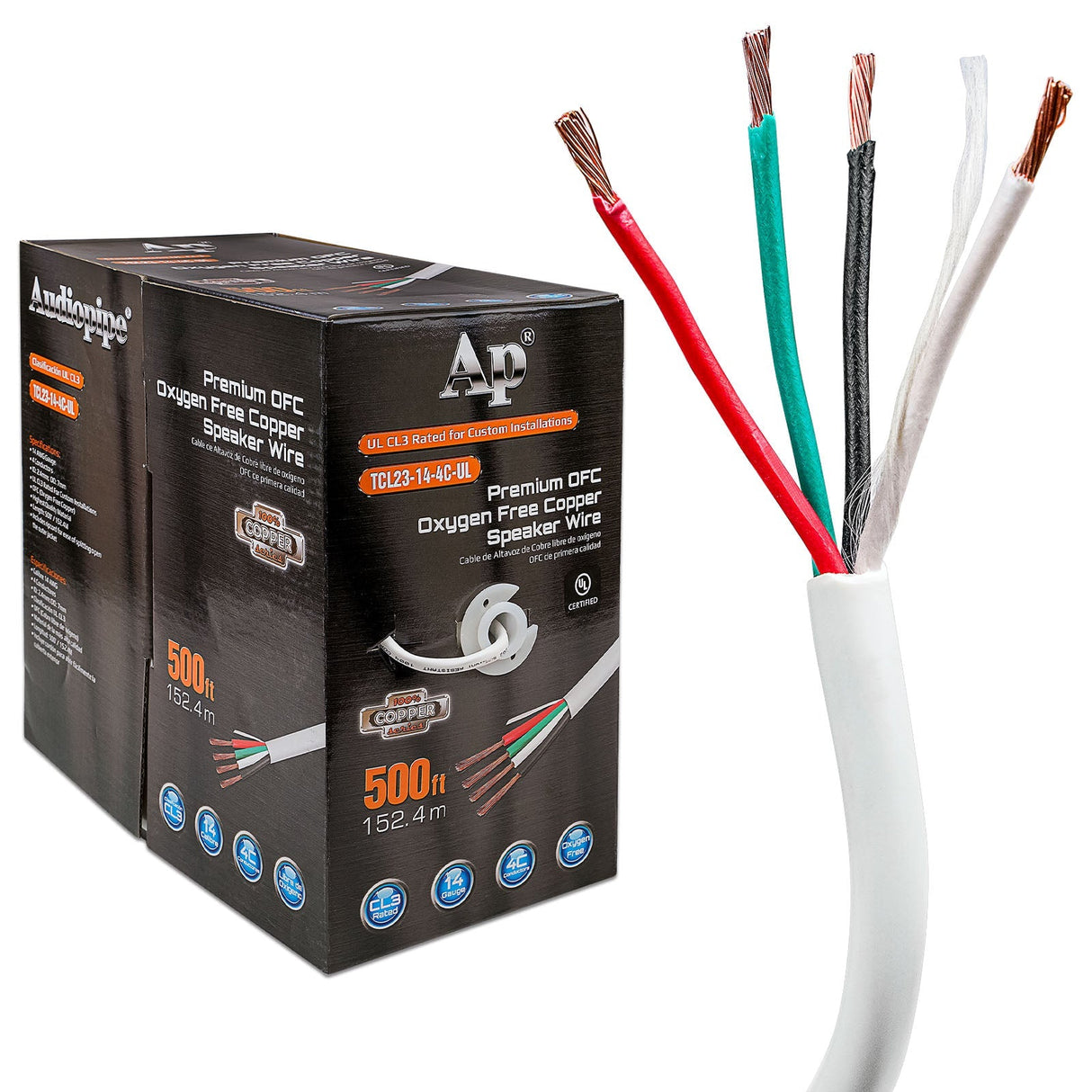 Premium 14 Gauge Oxygen Free Copper Speaker Wire (TCL23-14-4C-UL) Audiopipe