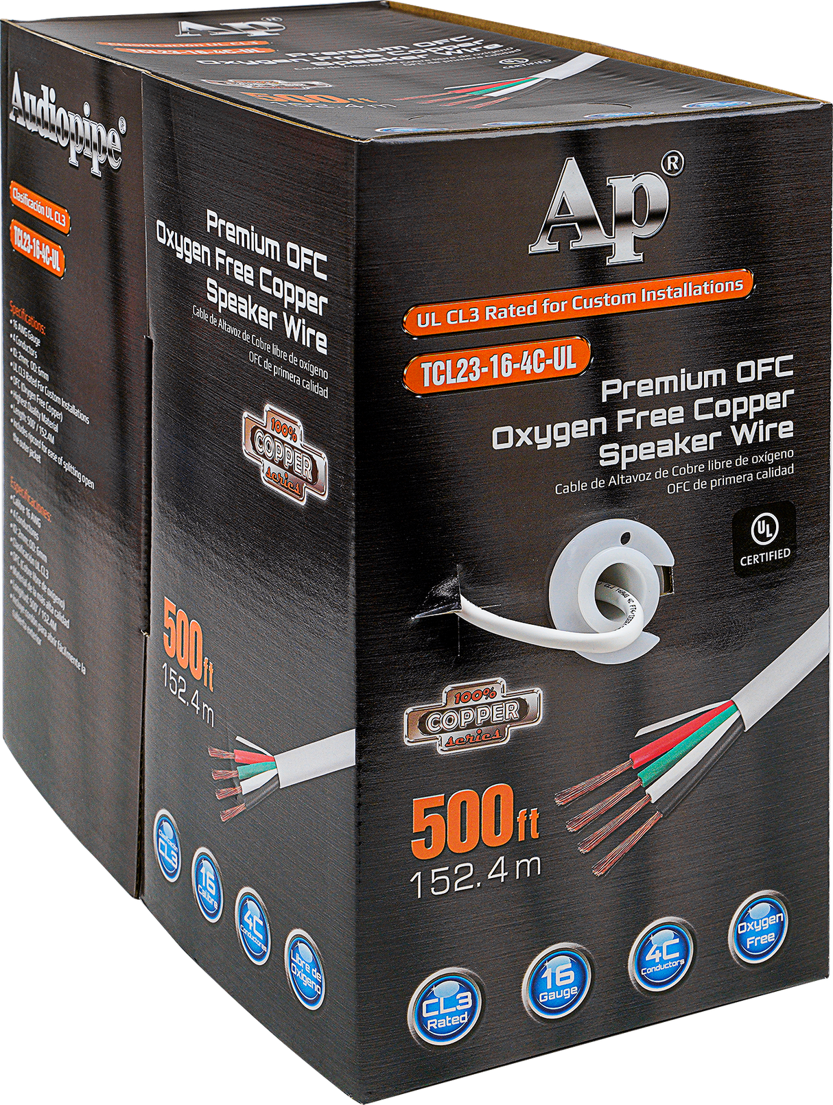 Premium 16 Gauge Oxygen Free Copper Speaker Wire (TCL23-16-4C-UL) Audiopipe