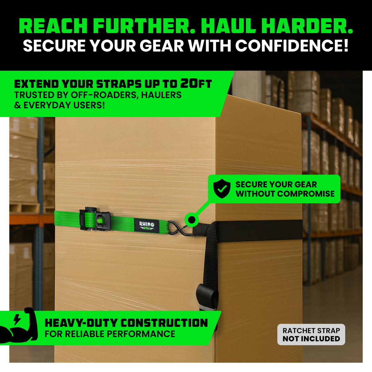 2" x 20' Ratchet Strap Extensions (2-Pack)