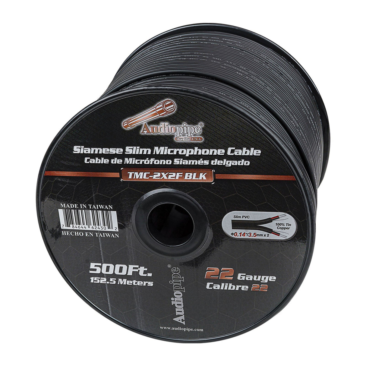 Siamese Slim Microphone Cable (TMC-2X2F-BLK) Audiopipe