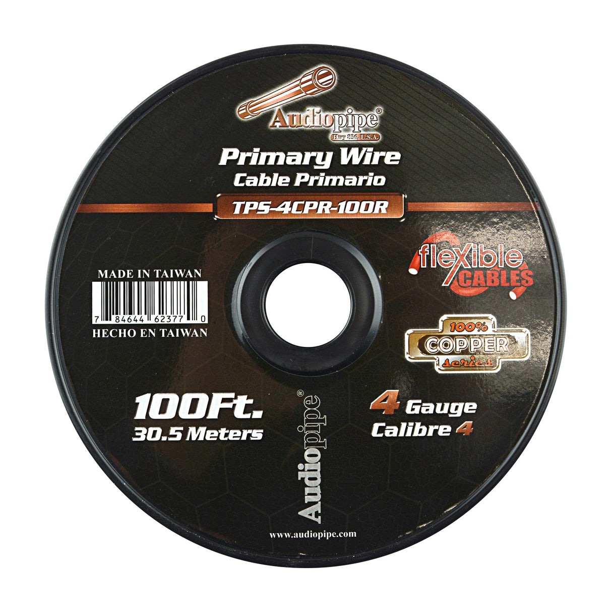 TPS-4CPR-100R - 4 Gauge 100’ 100% Copper Flexible Primary Wire - Red Audiopipe
