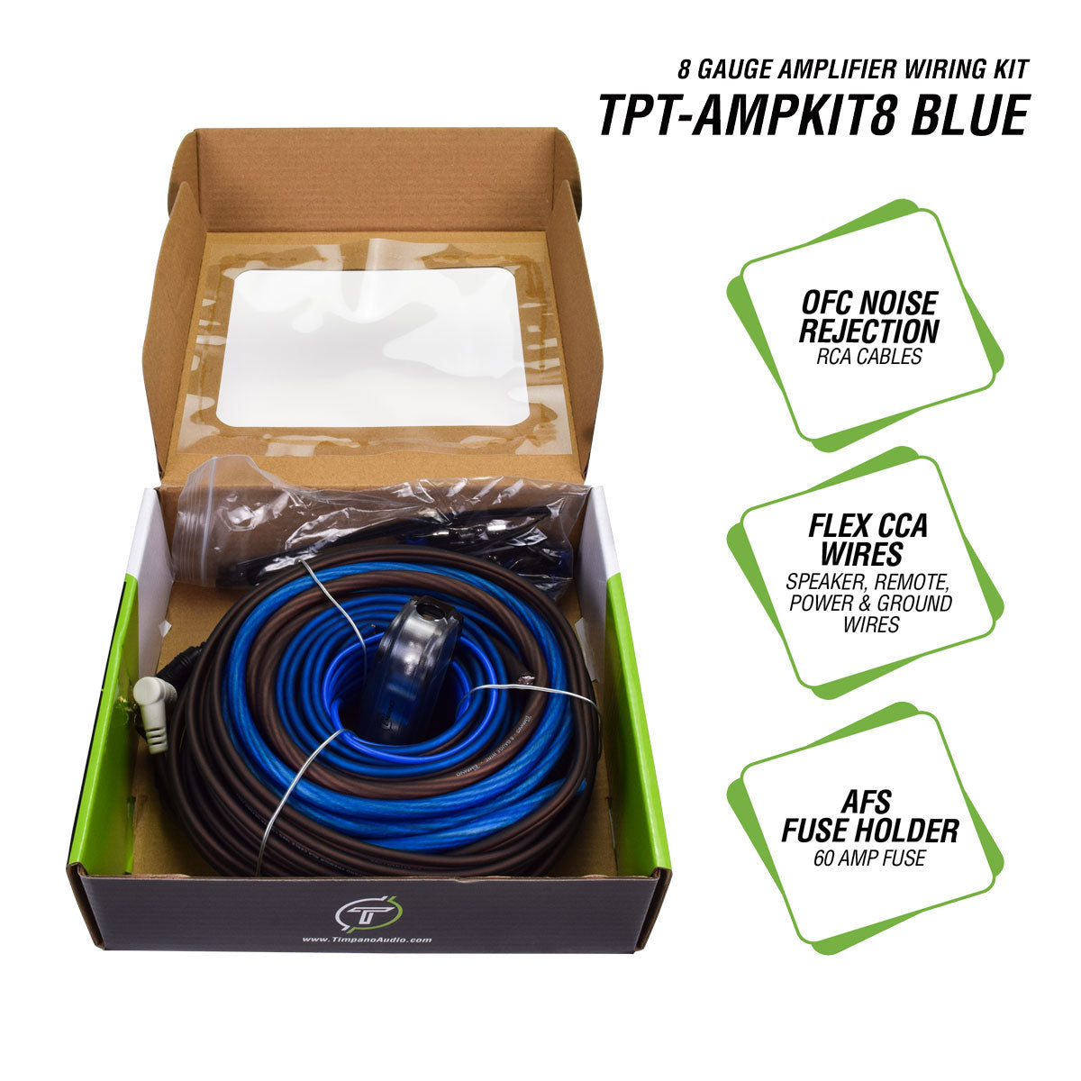 TPT-AMPKIT8 BLUE Amplifier Wiring Kit Timpano Audio