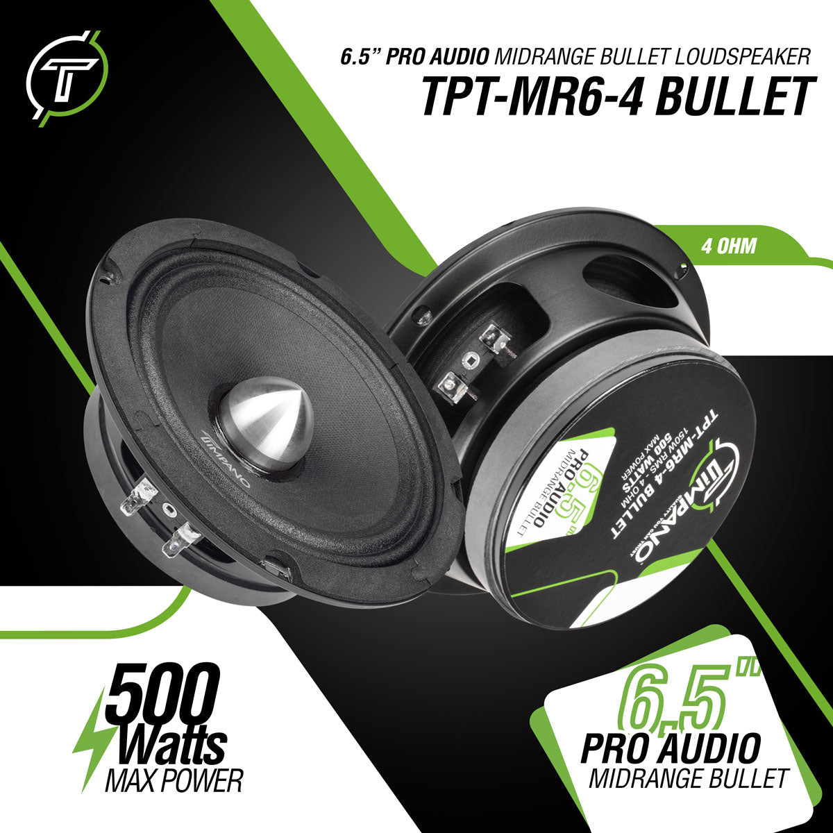 1600w PACKAGE 2x 6.5" Bullet Midrange + 2x Chrome Tweeters