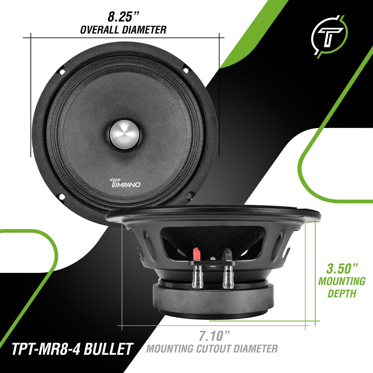 TPT-MR8-4 BULLET PRV  8″ Pro Mid Range Bullet Loudspeaker Timpano
