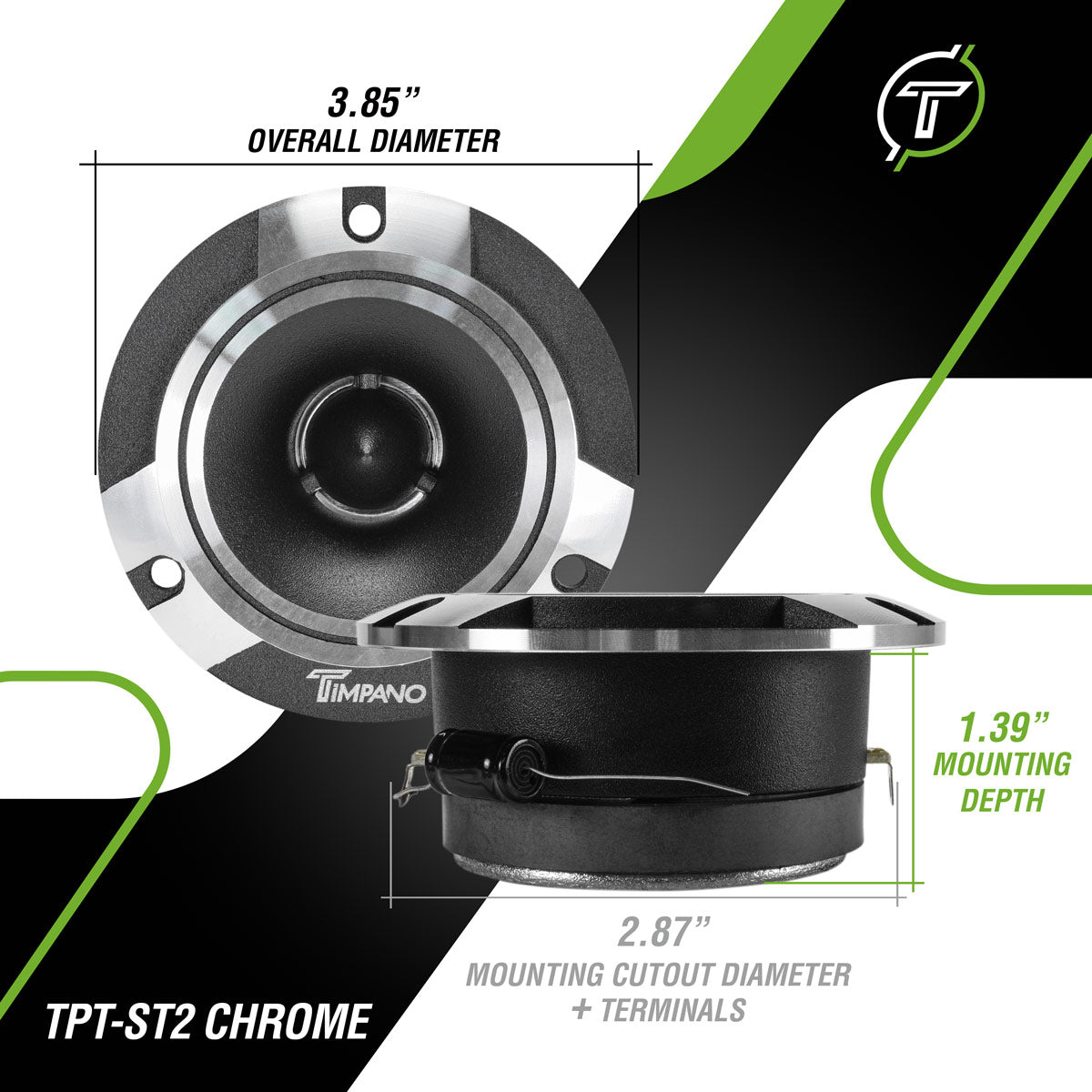 1600w PACKAGE 2x 6.5" Bullet Midrange + 2x Chrome Tweeters Timpano Audio