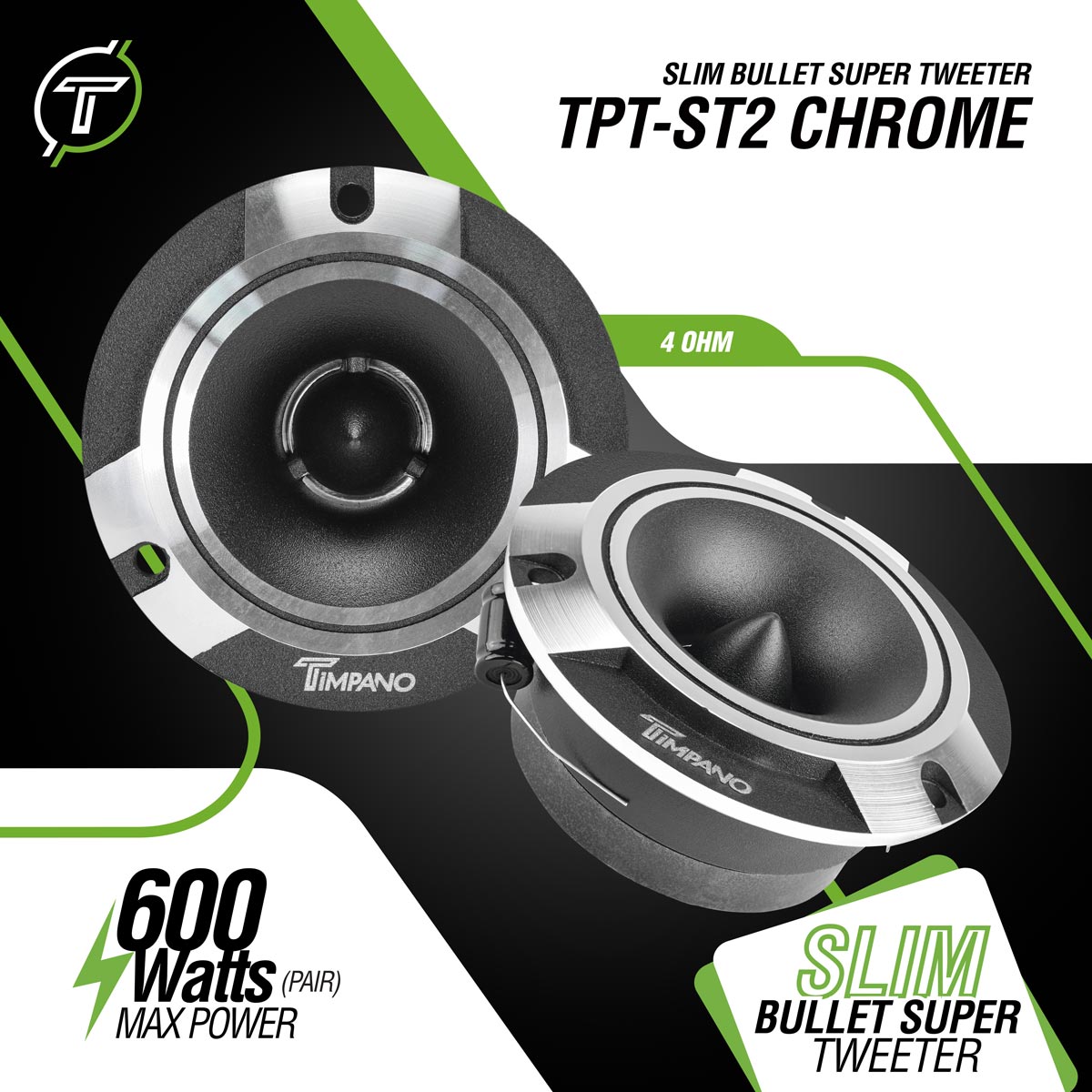 1600w PACKAGE 2x 6.5" Bullet Midrange + 2x Chrome Tweeters