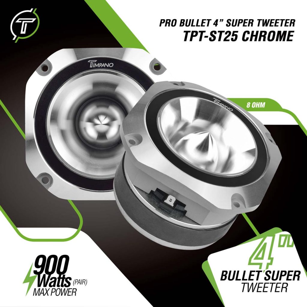 TPT-ST25 CHROME Pair PRO Bullet 4″ Super Tweeter 8 Ohm PRV