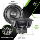 Timpano 15″ Car Audio Subwoofer 2500 Watts Dual 4 Ohm TPT-T2500-15 D4 High Performance Timpano