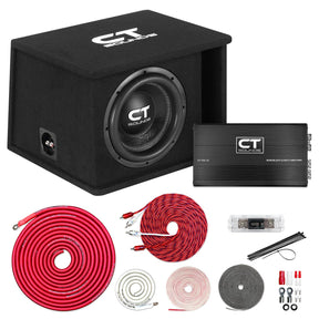 Single 10" 1300W Complete Bass Package w/ Sub Box, Amp, & Wiring Kit CT Sounds