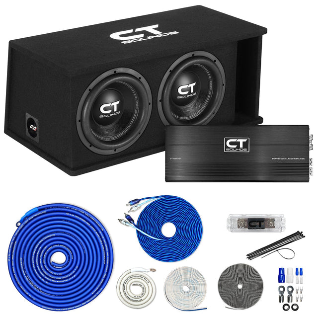 Dual 10" 2600W Complete Bass Package w/ Sub Box, Amp, & Wiring Kit CT Sounds
