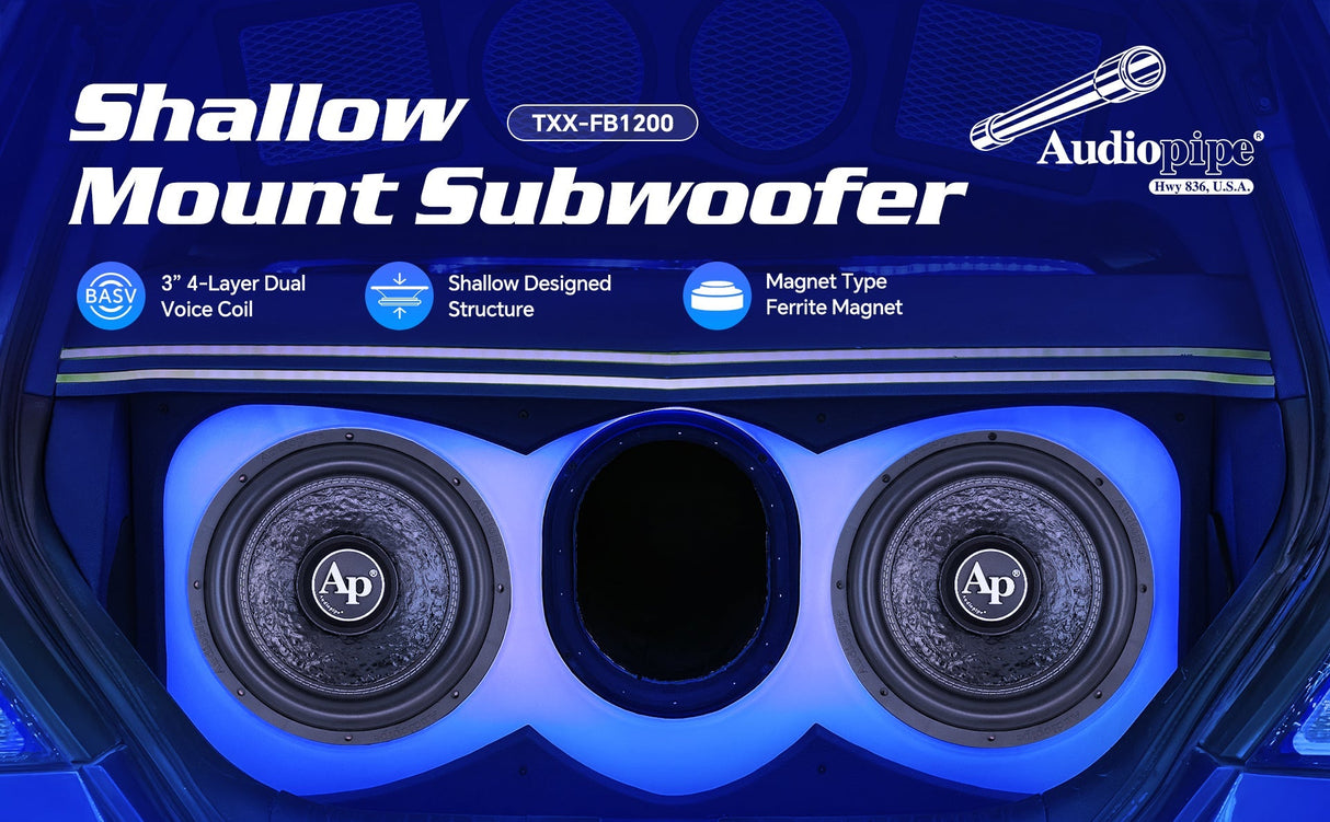 12" Shallow Mount Subwoofer (TXX-FB1200), Sold individually Audiopipe