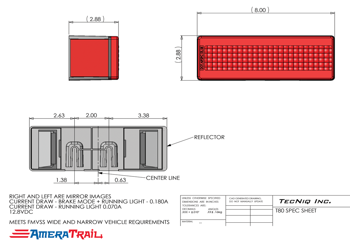Low Profile Multi-Function LED Taillight, DRIVER, Stop / Turn / Tail / Side Reflector / Tag Light - Tecniq