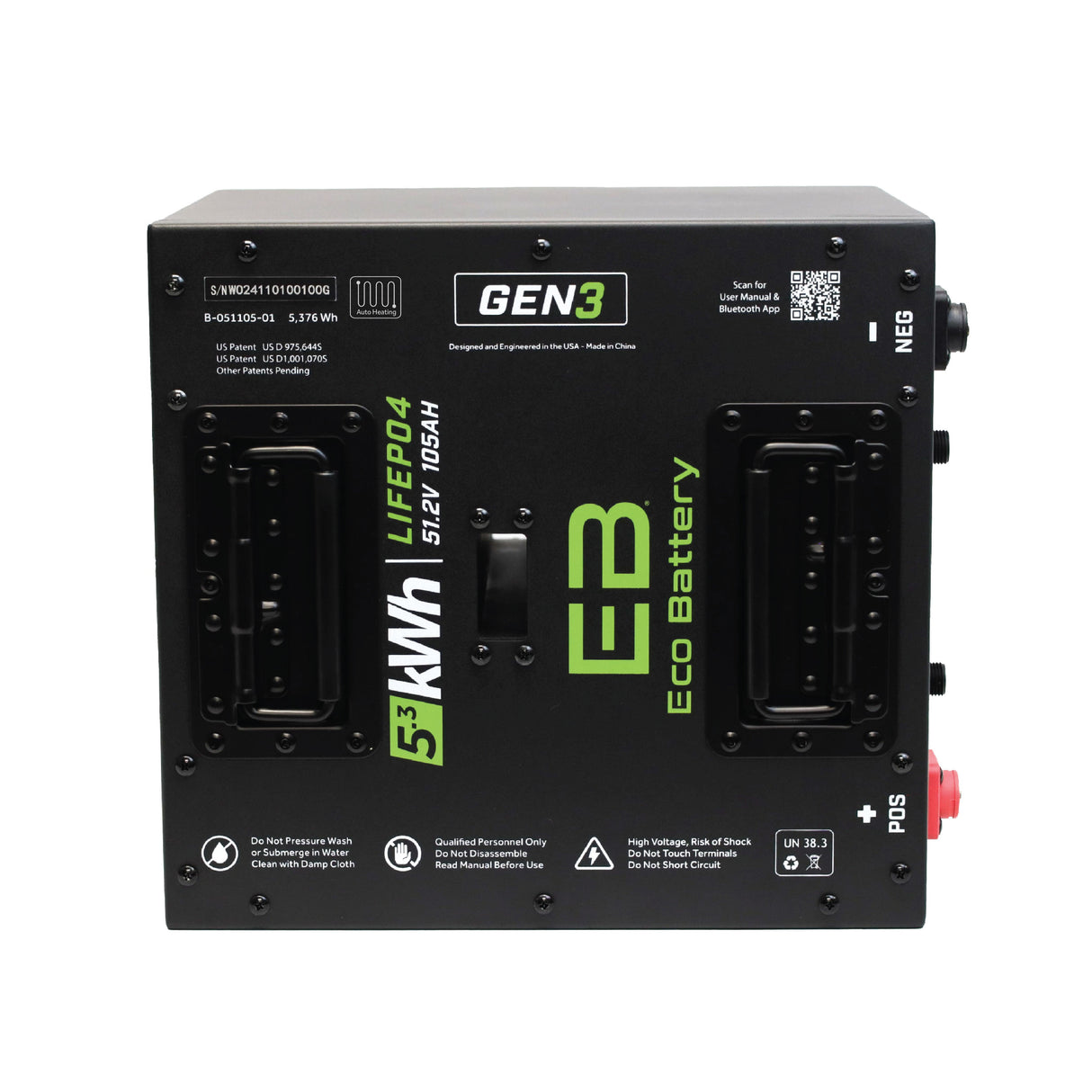 Eco Battery (48V) 51V 105Ah Thru-Hole LiFePO4 Battery / Heated