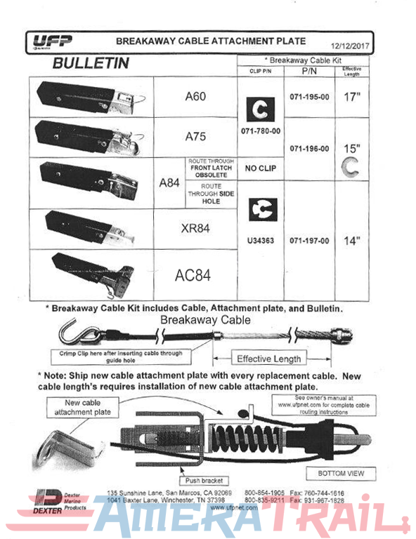 UFP A-60 / A-75 Break Away Cable Replacement Kit - Cable w/ S Hook