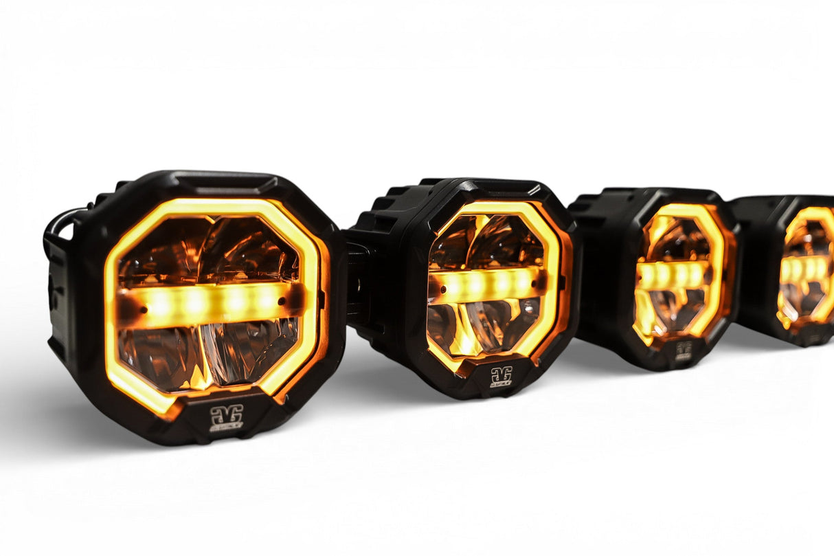 9 Light U-Con Interlocking Off Road LED Pod With Amber or White DRL Running Light GGLighting