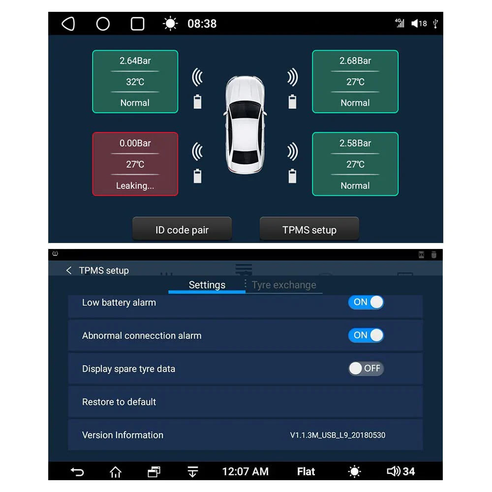 USB TPMS Tyre Pressure Monitoring Sensors System