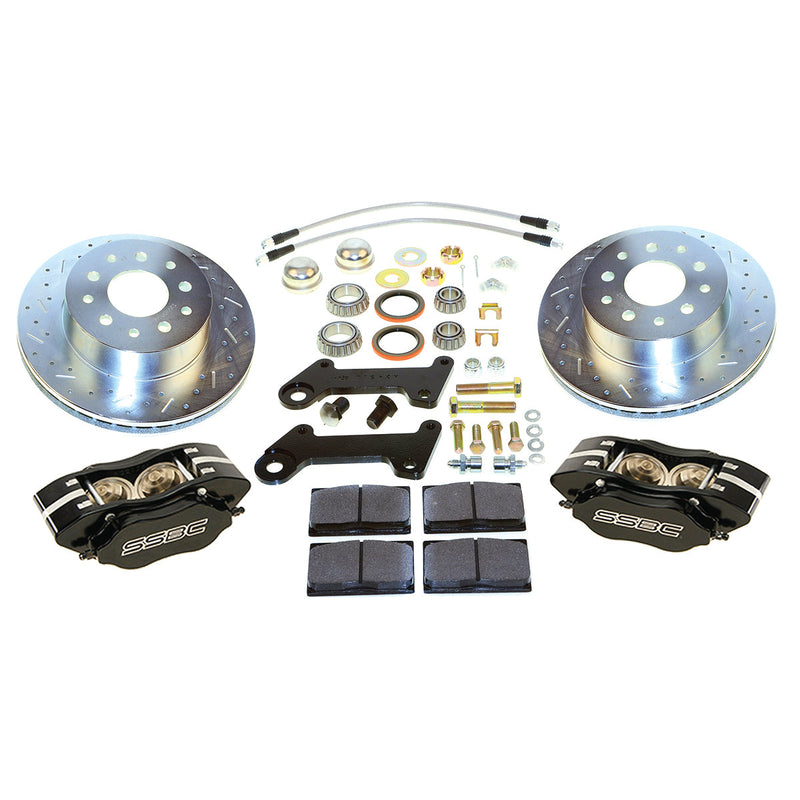 American Made Comp S 4-Piston Billet Aluminum Front Drum to Disc Brake Conversion Kit W/DS Rotors. Black W123-25BK