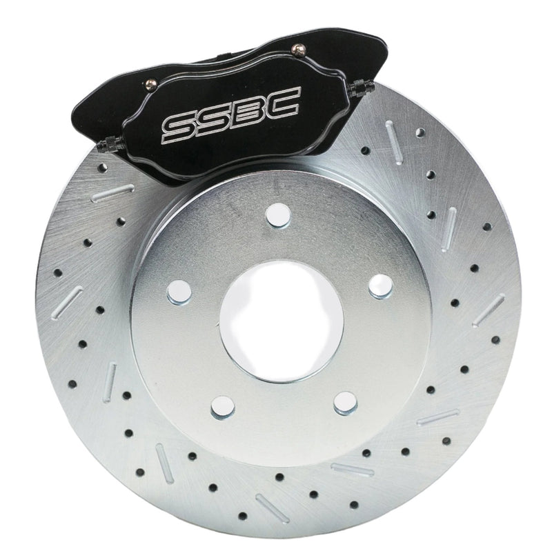 American Made Comp S 4-Piston Billet Aluminum Front Drum to Disc Brake Conversion Kit W/DS Rotors. Black W123-25BK
