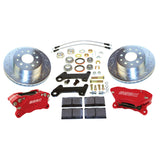 American Made Comp S 4-Piston Billet Aluminum Front Drum to Disc Brake Conversion Kit W/DS Rotors. Red W123-25R