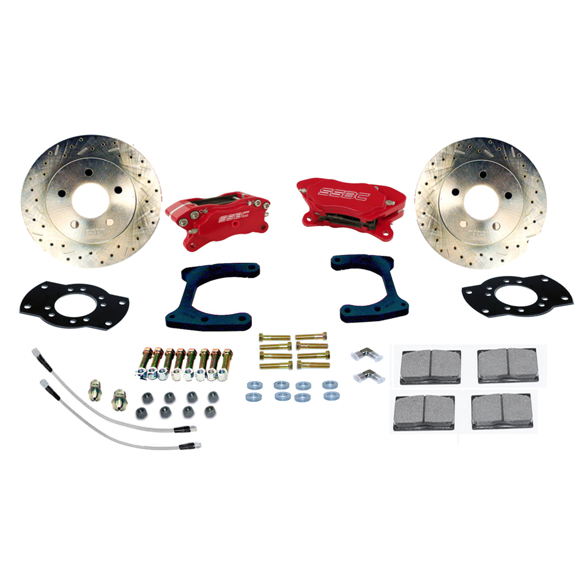American Made Comp S 4-Piston Billet Aluminum Rear Disc Brake Kit W/DS Rotors. Red W125-42R