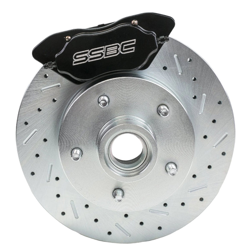 American Made Comp S 4-Piston Billet Aluminum Front Drum to Disc Brake Conversion Kit W/Rotors. Black W154-8BK