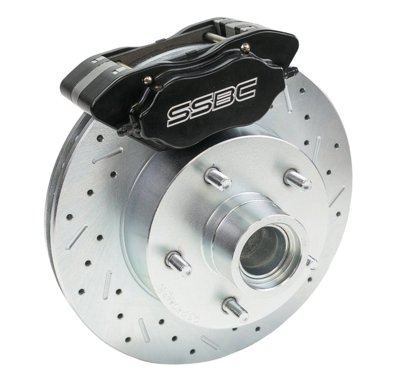 American Made Comp S 4-Piston Billet Aluminum Front Drum to Disc Brake Conversion Kit W/Rotors. Black W153-7BK