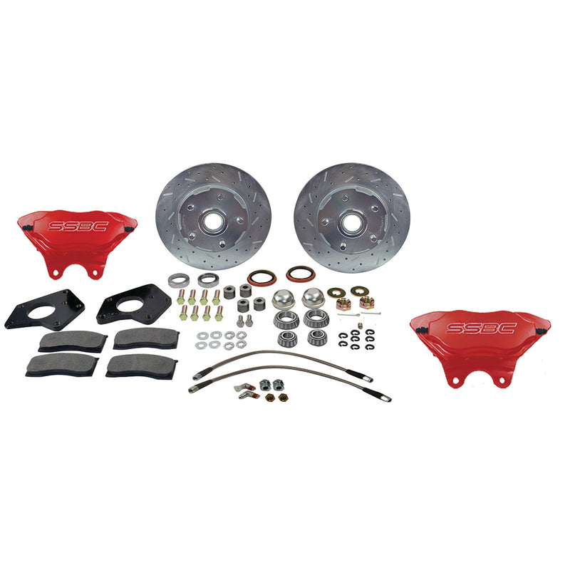 American Made Comp S 4-Piston Billet Aluminum Front Drum to Disc Brake Conversion Kit W/Rotors. Red W156-7R