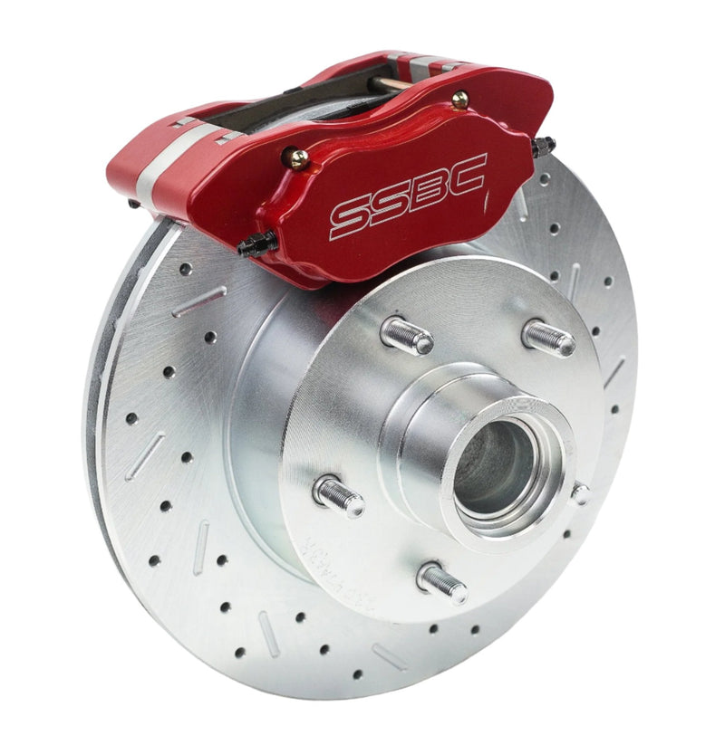 American Made Comp S 4-Piston Billet Aluminum Front Drum to Disc Brake Conversion Kit W/Rotors. Red W156-7R