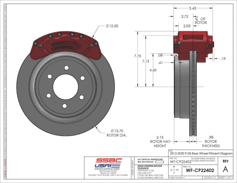 American Made B6-Brawler 6 Piston Direct Fit Billet Aluminum Rear Disc Brake Kit W/DS Rotors. Red A414-21R-DS