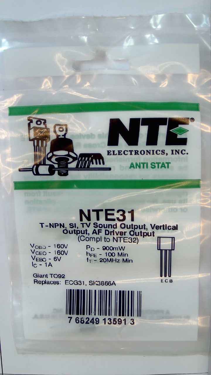 NTE31 T-NPN, Si, TV Sound Output, Vertical Output, AF Driver Output NTE
