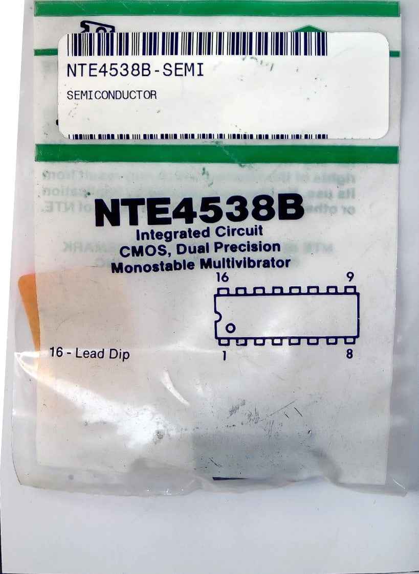 NTE4538B Integrated Circuit CMOS, Dual Precision Monostable Multivibrator NTE