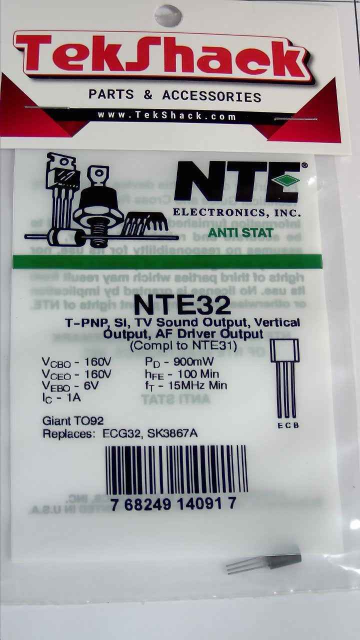 NTE32 T-PNP, Si, TV sound Output, Vertical Output, AF Driver Output NTE